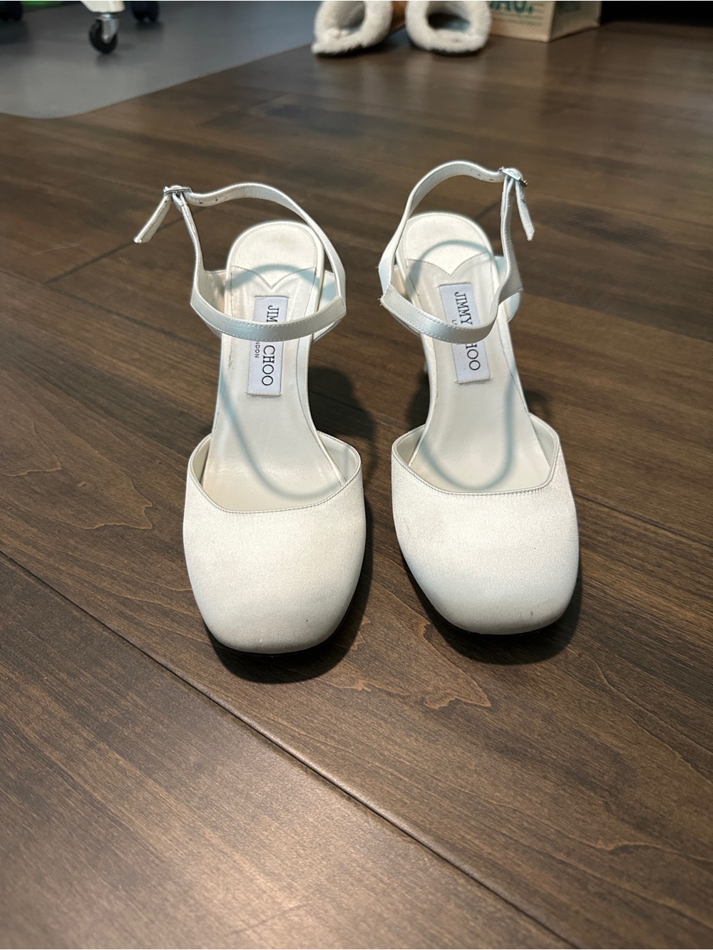 Jimmy Choo pixie 80 satin ivory Mary Jane pumps